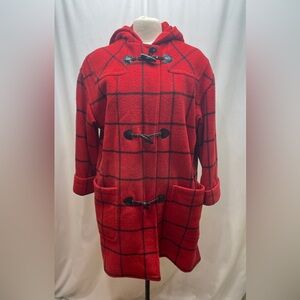 Vintage Bill Blass Signature Pure Wool Red & Black Stripe Coat Sz 4 Toggle